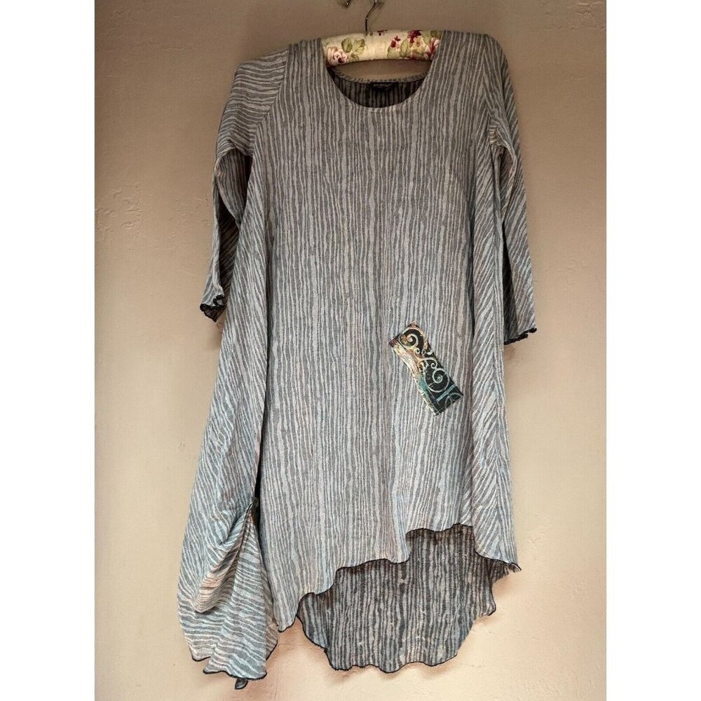 Lee Andersen Womens Gray Striped Asymmetric Dress XS Lagenlook Art To Wear USA
